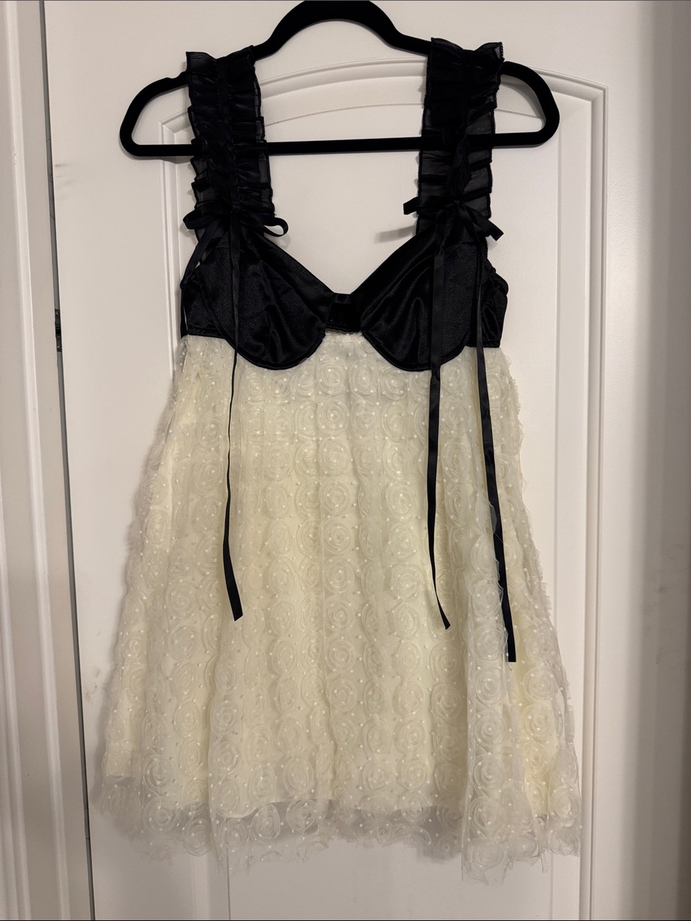 Black & Ivory Lace Babydoll FLORAL Dress VELVET